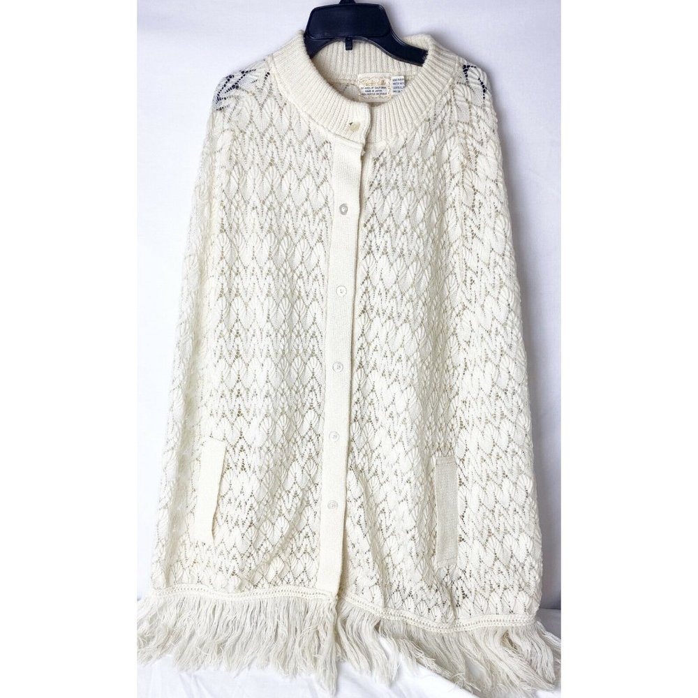 Fashionelle By ades California Vtg Crochet Shawl cape Ivory one size Japan EUC